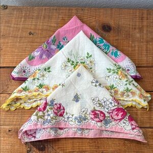 Vintage Handkerchief bundle of 3 Floral Hankies EUC Cottagecore Quirky Eclectic